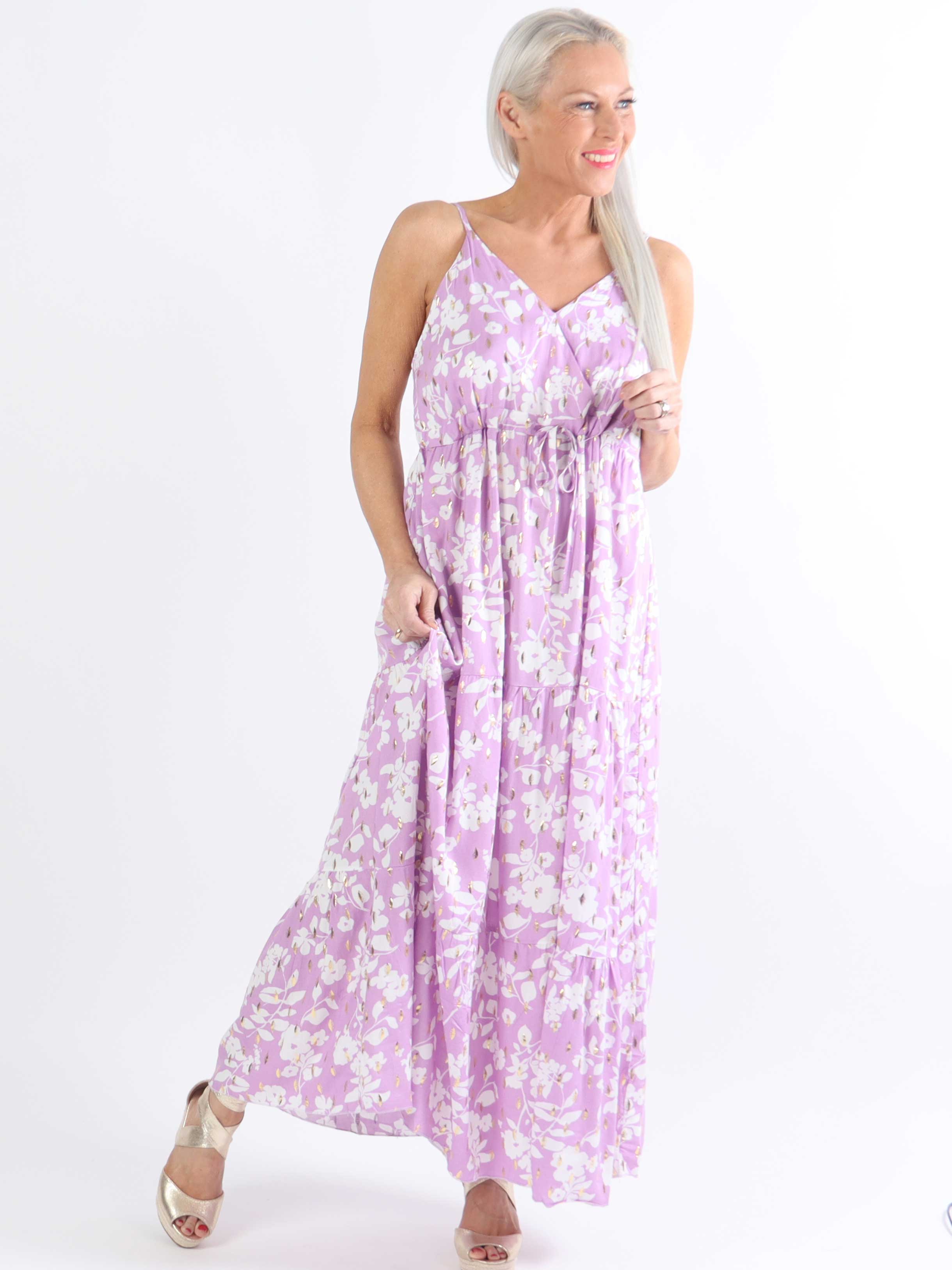 Lucie Flower - Plus size stropkjole i viskose med v-udskæring